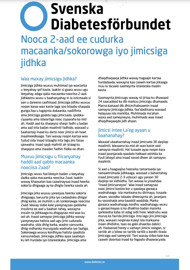 Diabetes Typ 2: Fysisk aktivitet Somaliska