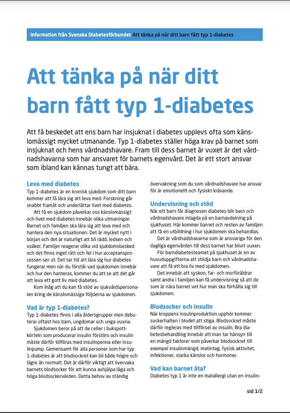Att tänka på när ditt barn har fått typ 1 diabetes